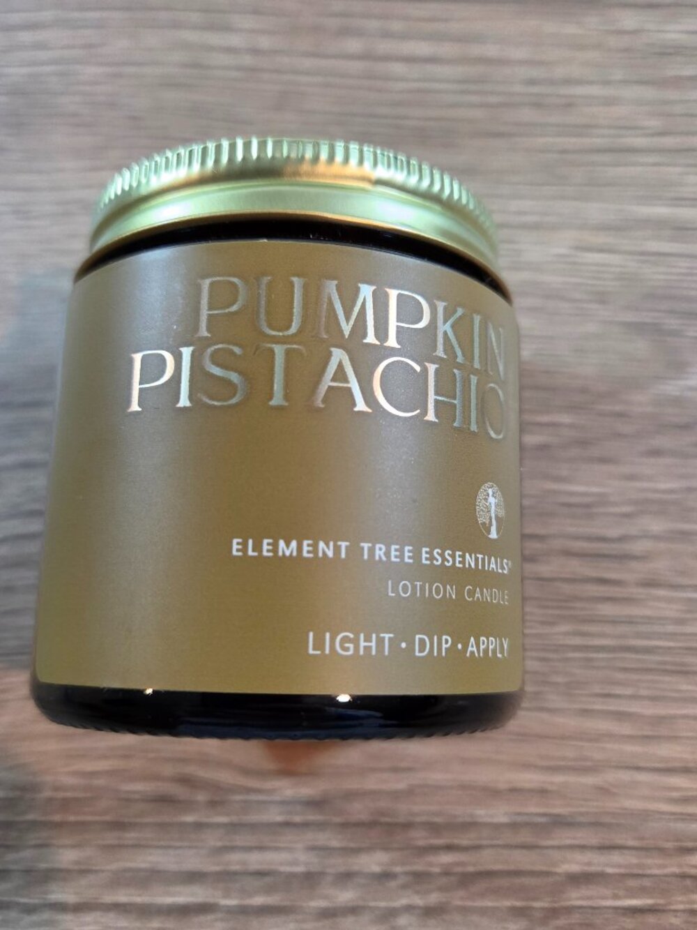 Element Tree Essentials Pumpkin Pistachio Lotion Candle 4oz Amber Jar New USA